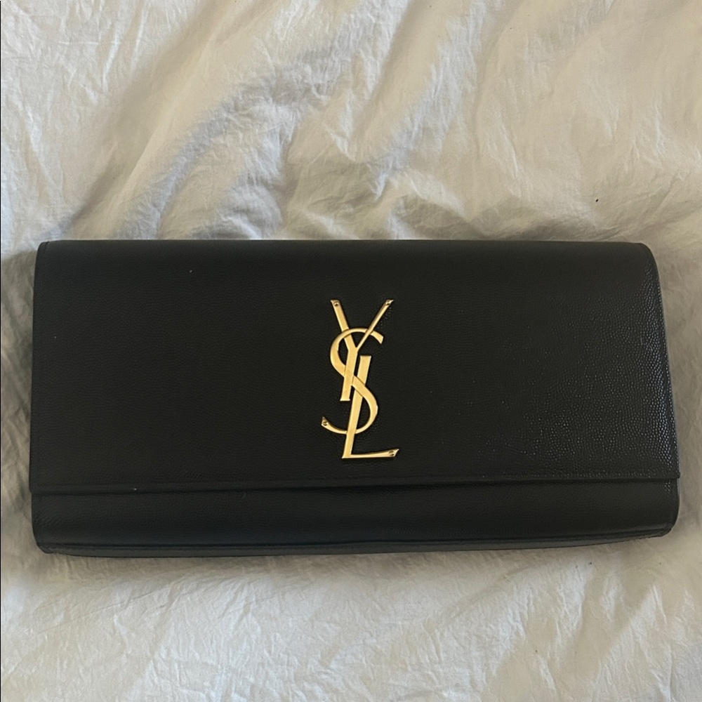 Saint Laurent Black Clutch with Gold Logo - Picture 1 of 9
